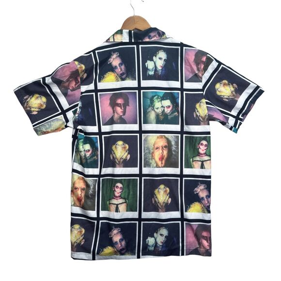 Pola Polaroid Cheki Faces Horror Gruesome Goth BDSM All Over Button Shirt XL - Picture 2 of 3